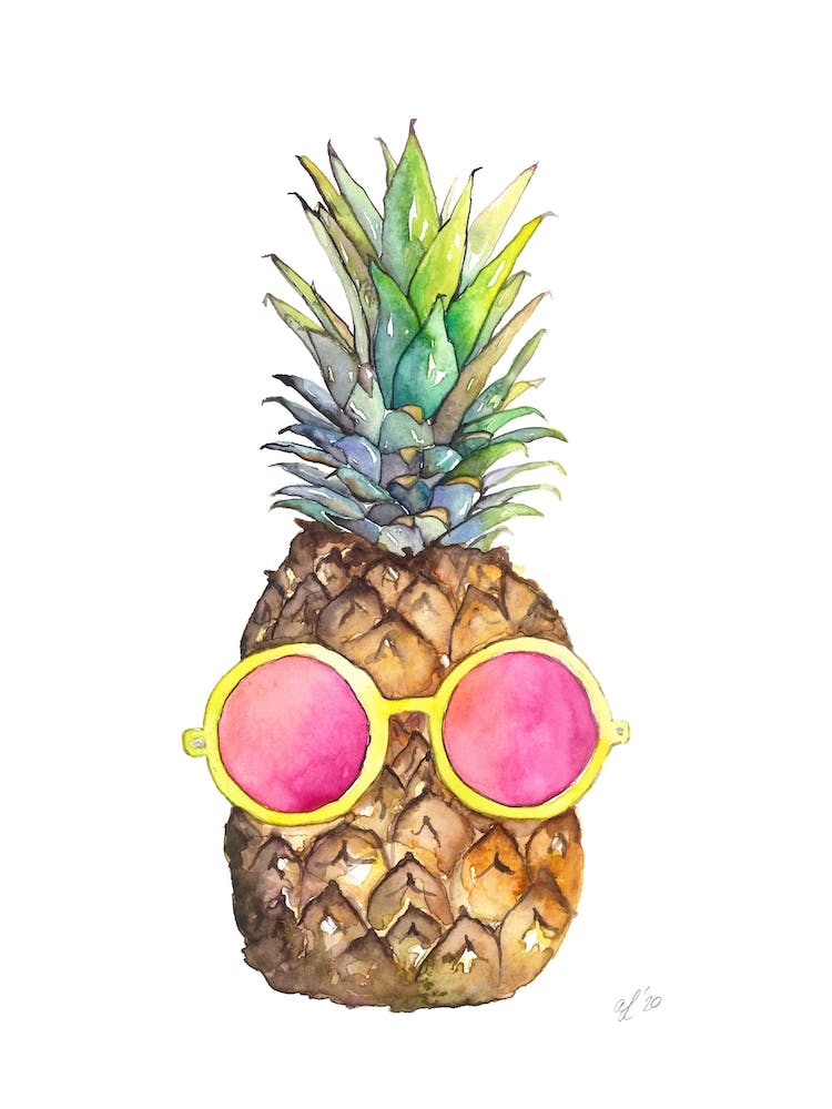 Ananas mit pinker Sonnenbrille