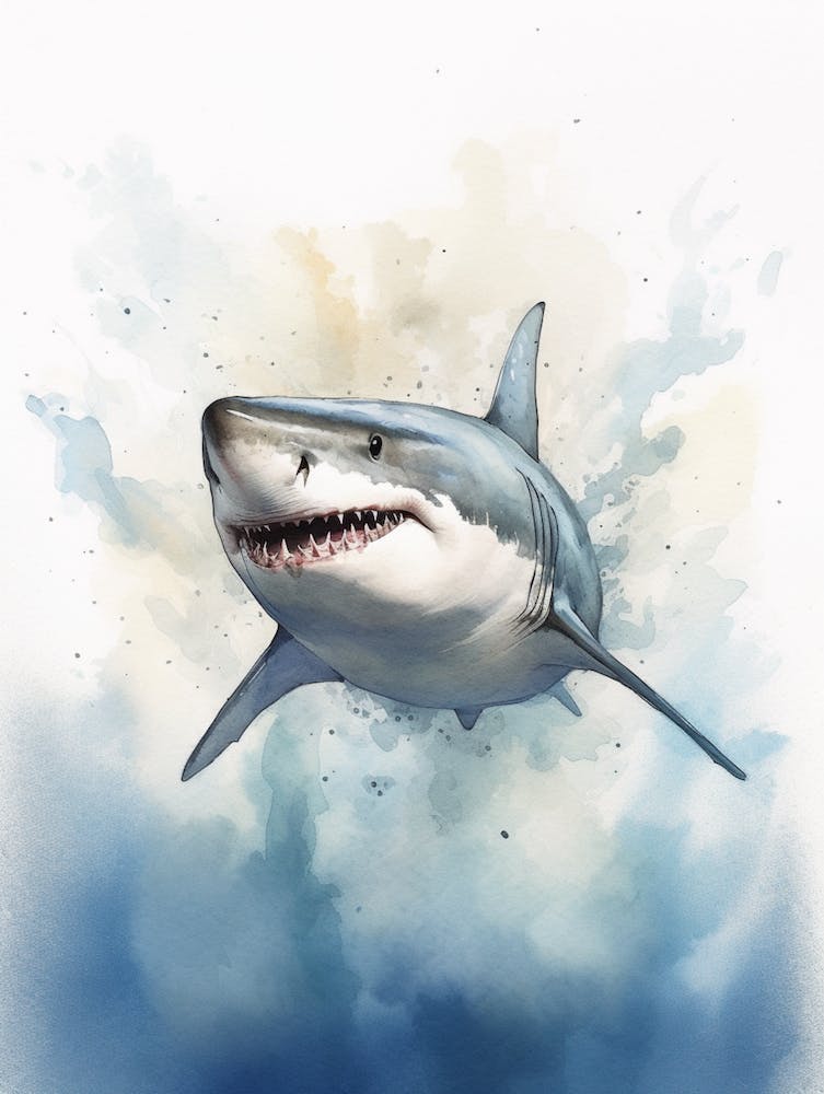 Cartoon Watercolour Great White Shark Kids Nursery 2