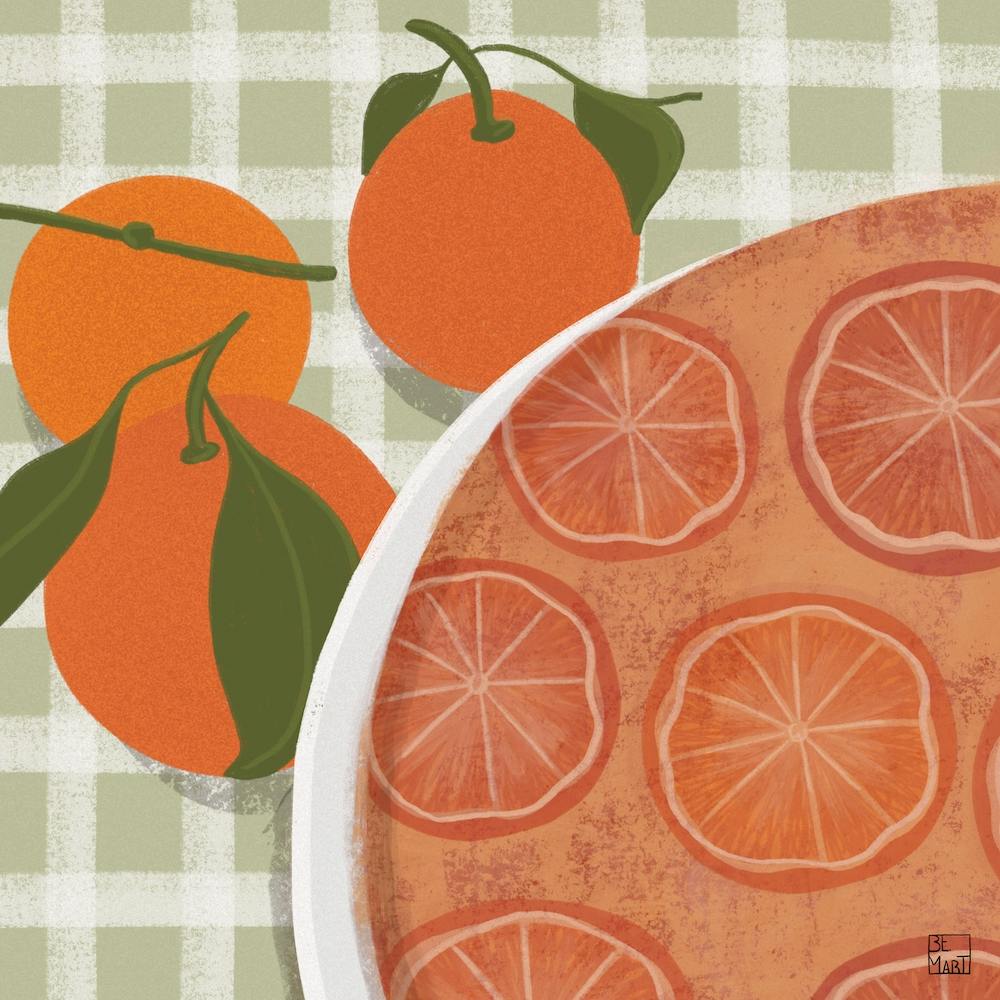 Orange Cake On Green Tablecloth Square