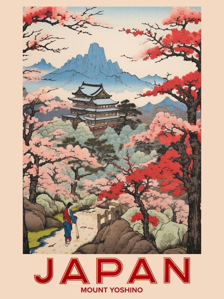 Mount Yoshino, Visit Japan Vintage Travel Art 1