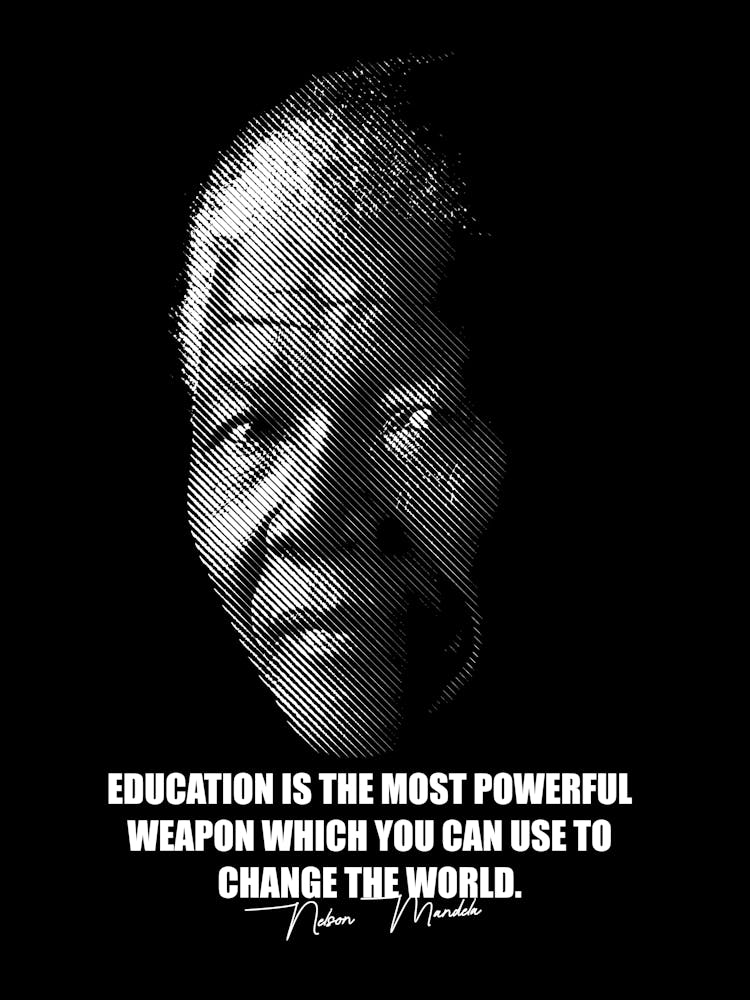 Nelson Mandela Citation en Art Ligne Noir Blanc