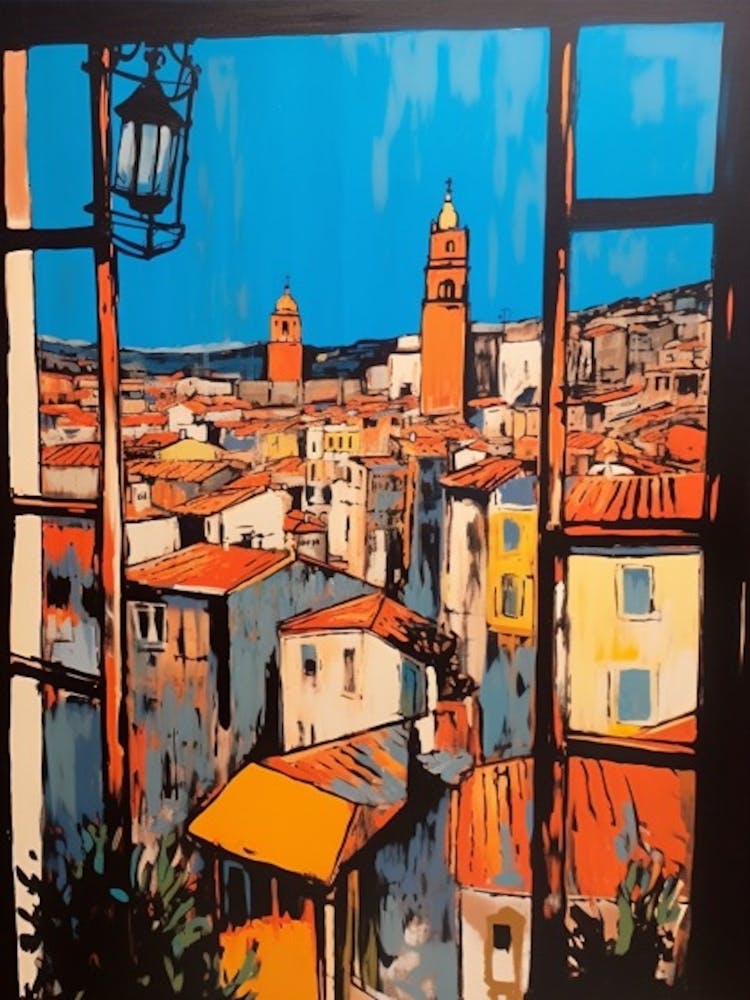 A Window View Of Barcelona In The Style Of Pop Art 3