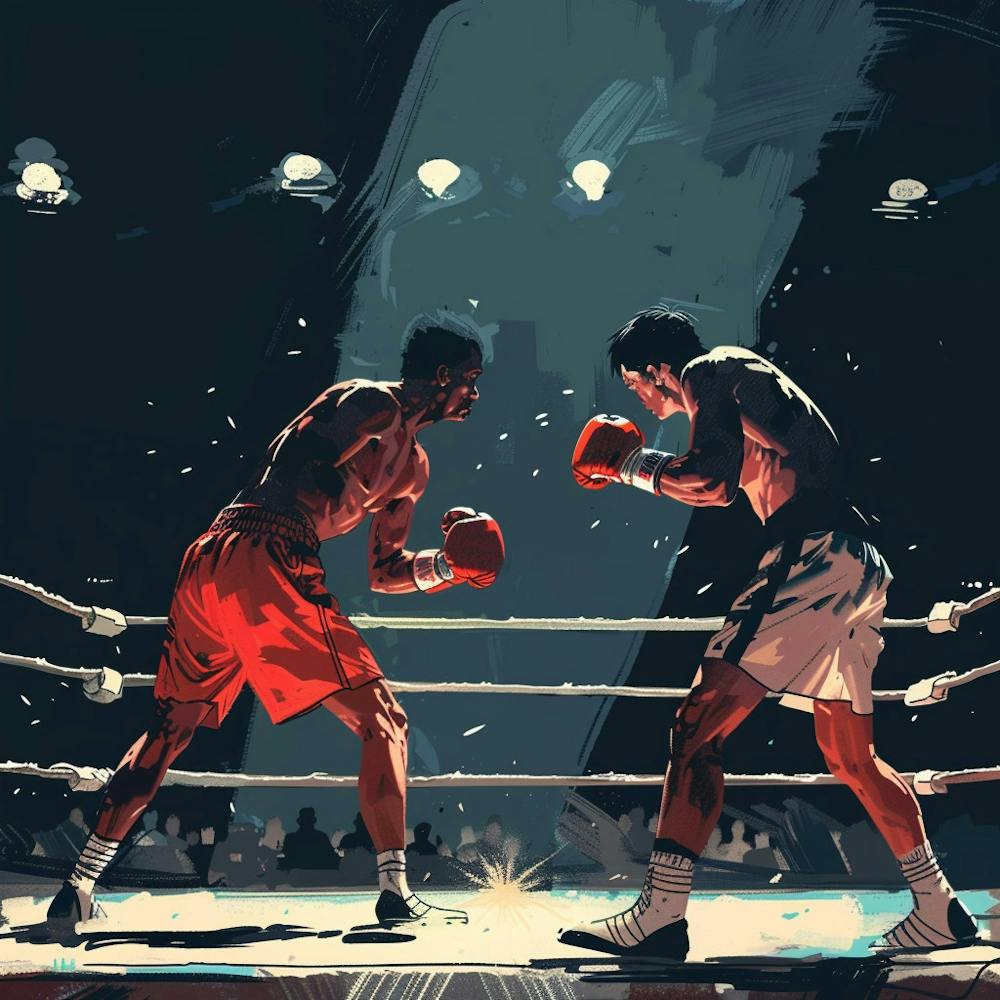 Two Boxers Fighting In The Ring
