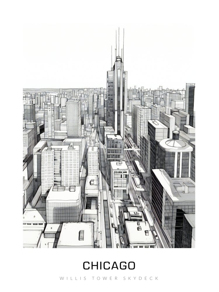 Willis Tower Skydeck 2, Chicago Affiche N&B