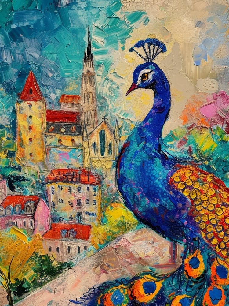 Peacock By The Castle Brushstrokes 4