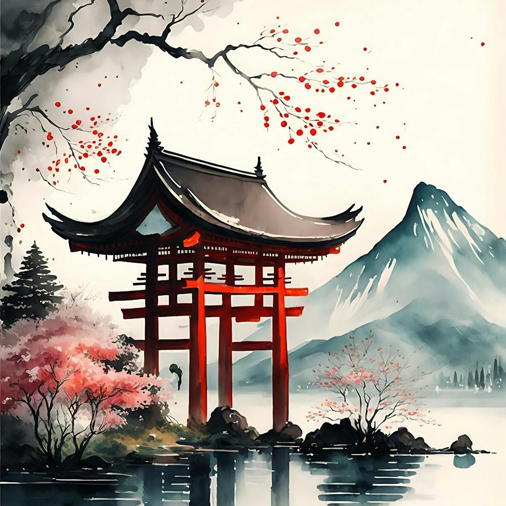 Japanese Temple Japan Nature Kyoto Landscape Mountain Digitial Art