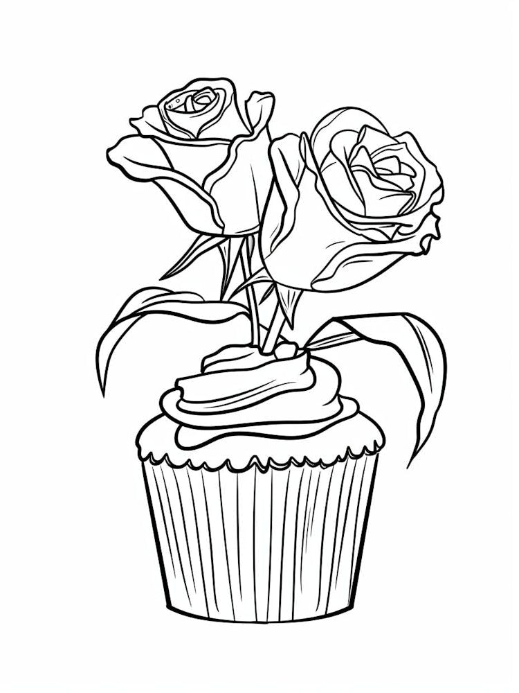 Rose Cupcake Line Drawing 4