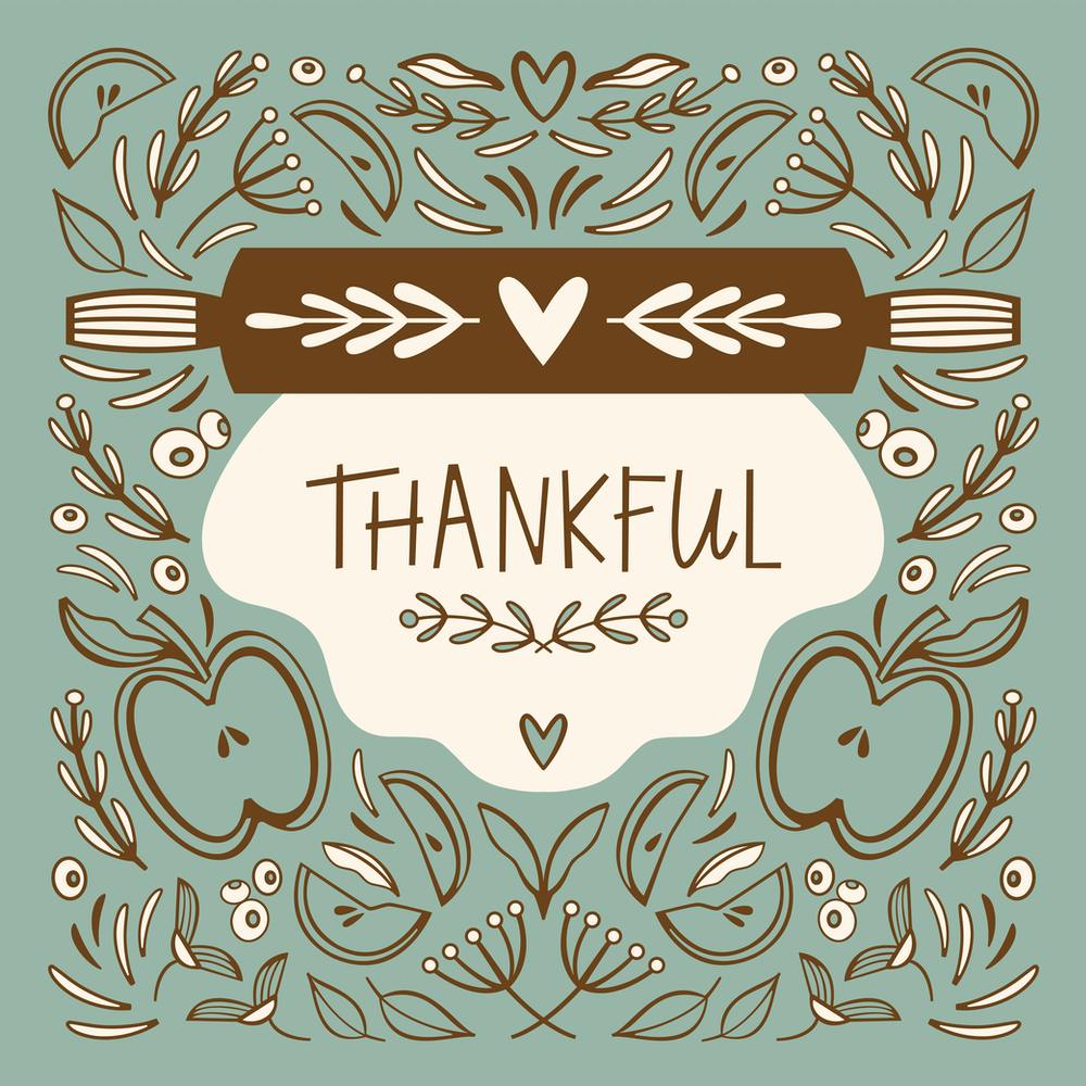 Thankful Rolling Pin Blue Square Illustrated