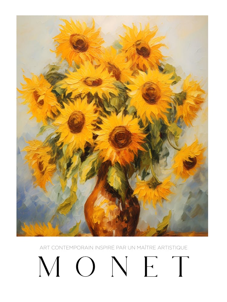 Art Poster Echoing Monet Style Painting, Monet Sunflowers