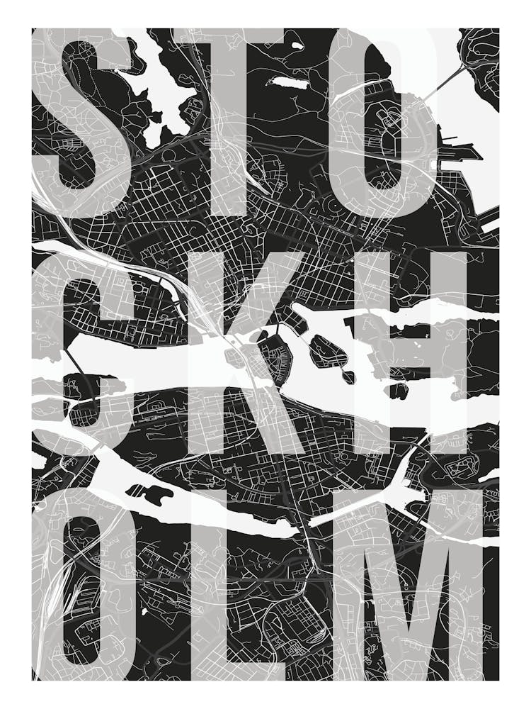 Stockholm Mono Street Map Text Overlay