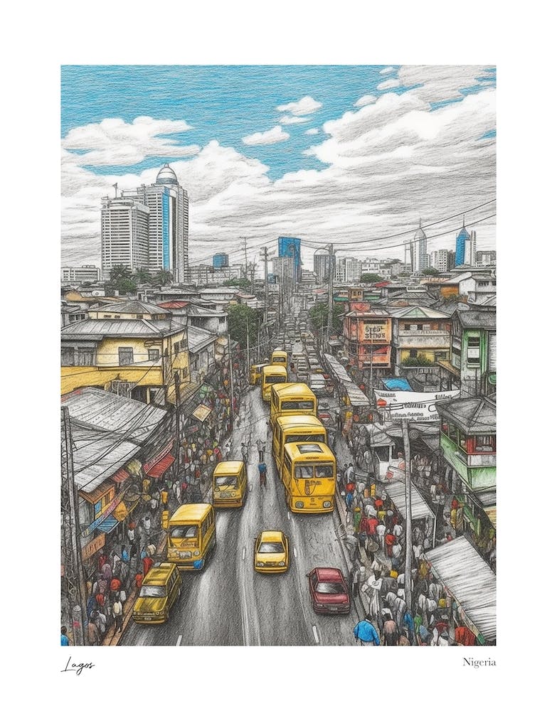 Lagos Nigeria Drawing Pencil Style 3 Travel Poster