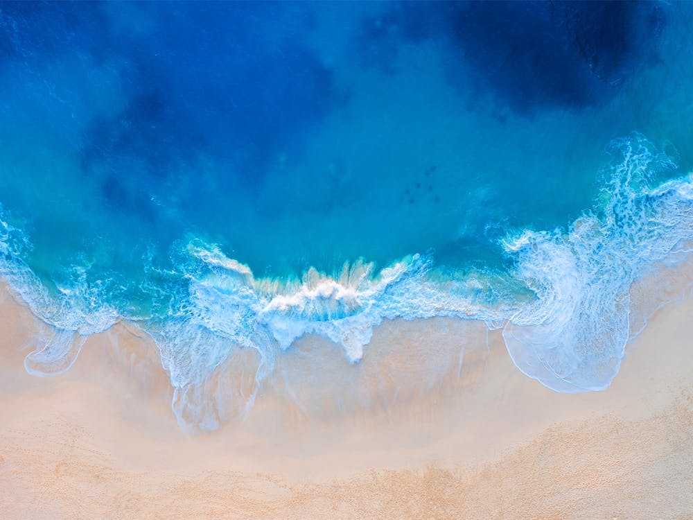 Greece, Seaside, beach and wave #7. Aerial view beach print. Sea foam