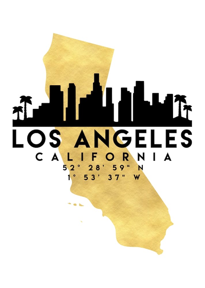 Los Angeles California Silhouette City Skyline Map