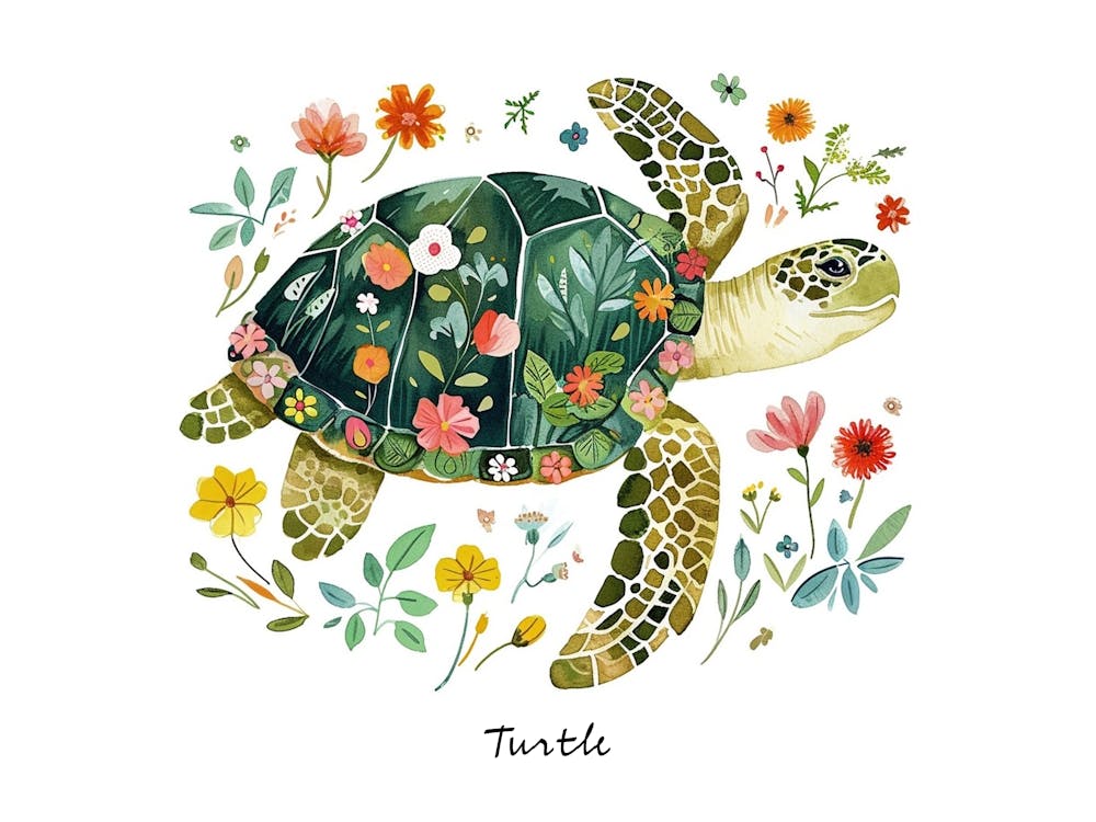 Little Floral Turtle 2 Poster