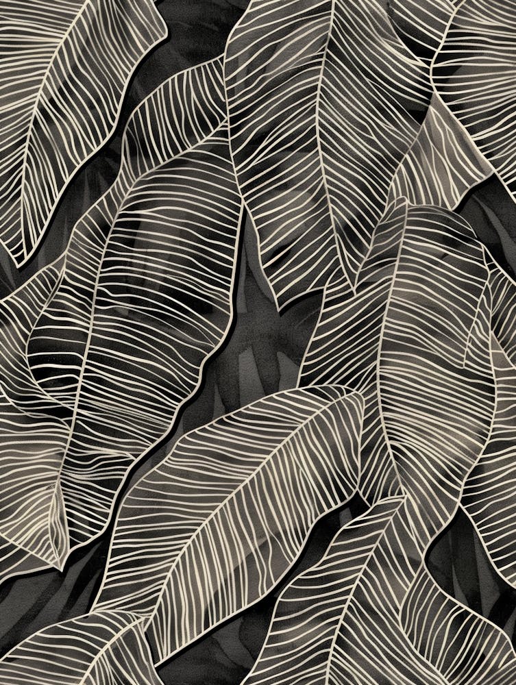 Black And White Tropical Leaves 1