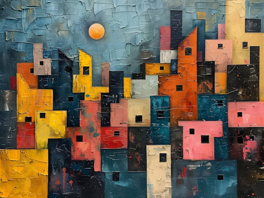 Cityscape And Blue Sky, Cubism