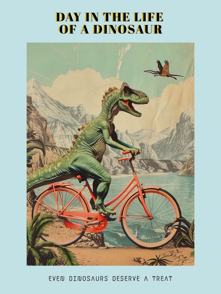 Dinosaur Shopping Retro Collage 1 Poster