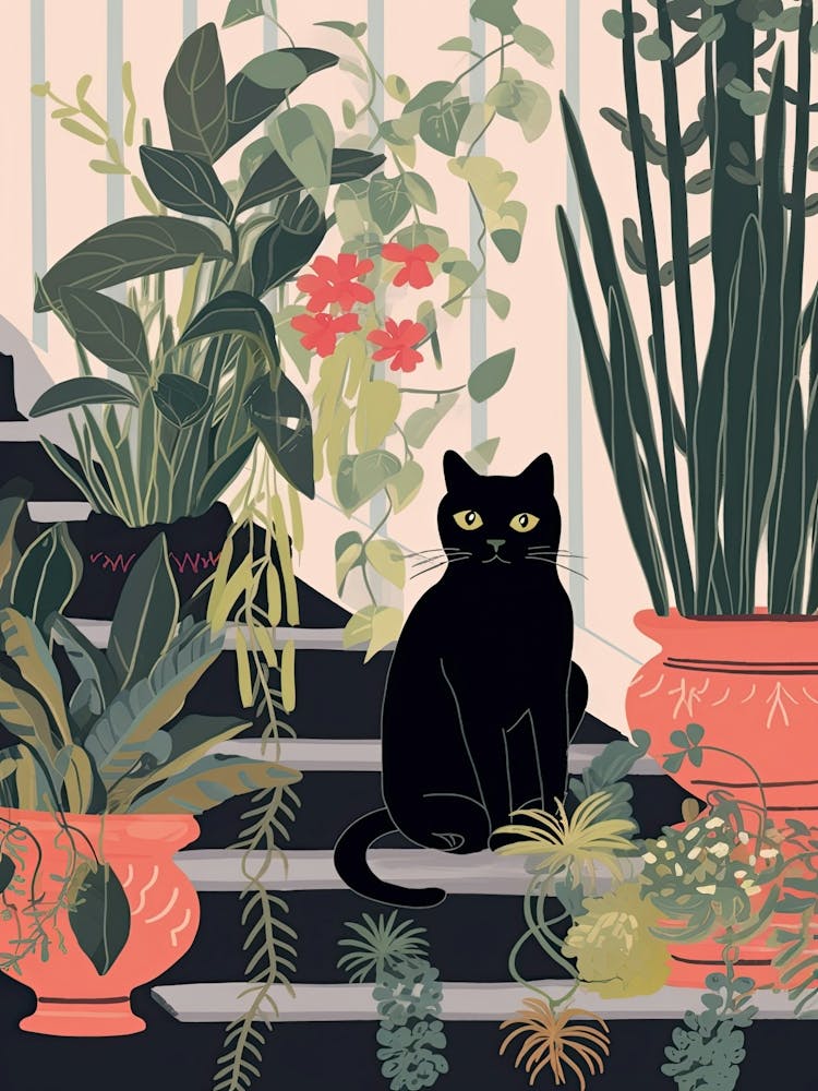 Black Cat And House Plants 10