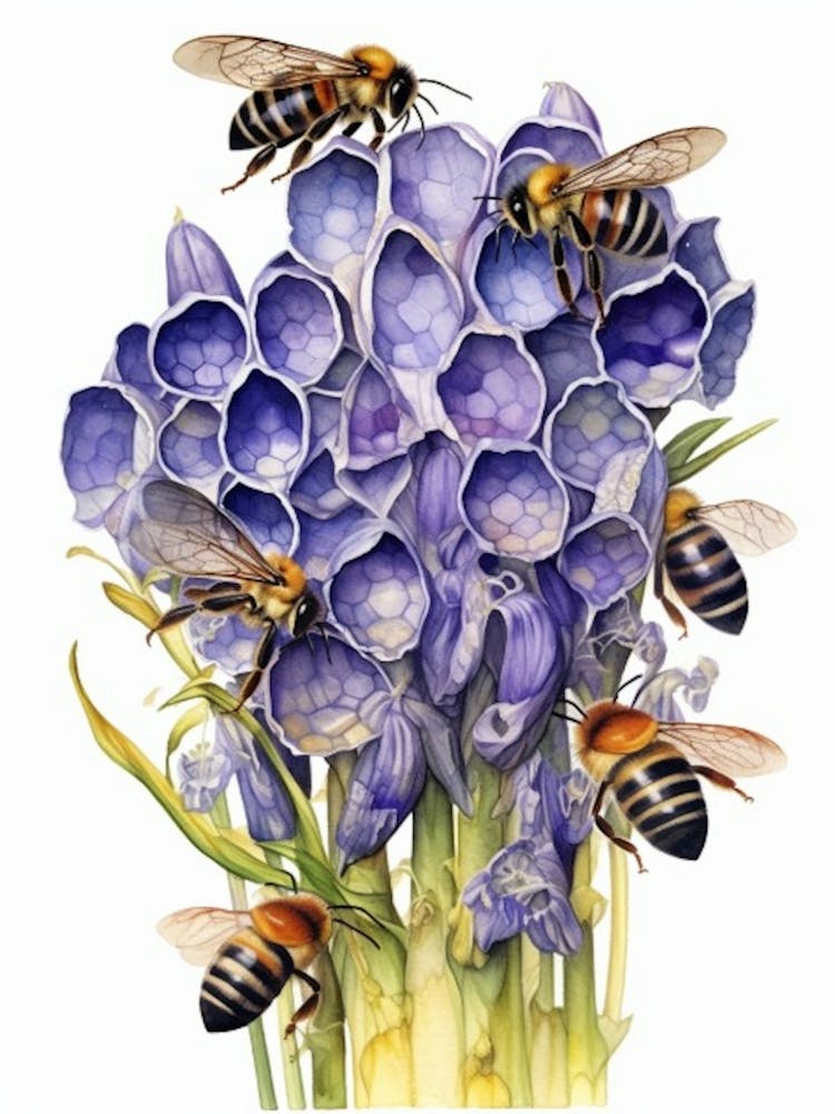 Beehive With Iris Watercolour Illustration 1
