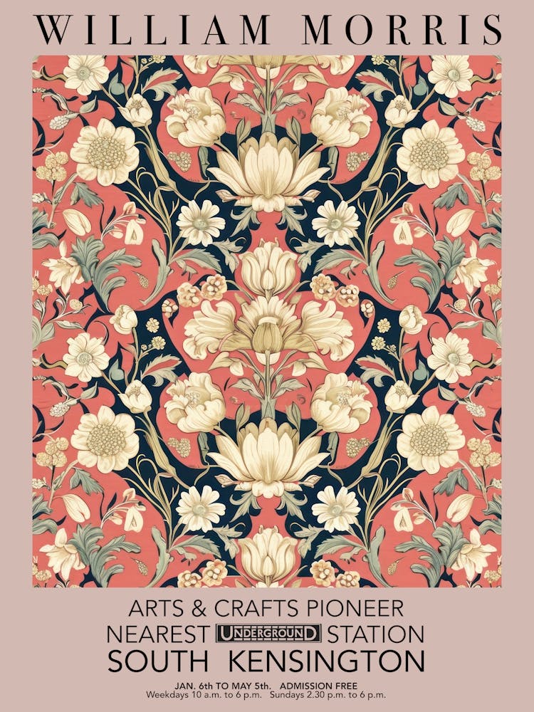 William Morris Valentines Gift Pink Botanical Flowers