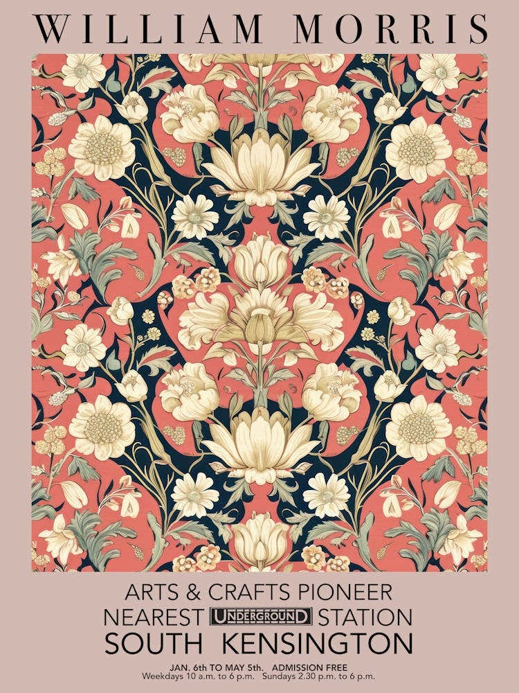 William Morris Valentines Gift Pink Botanical Flowers