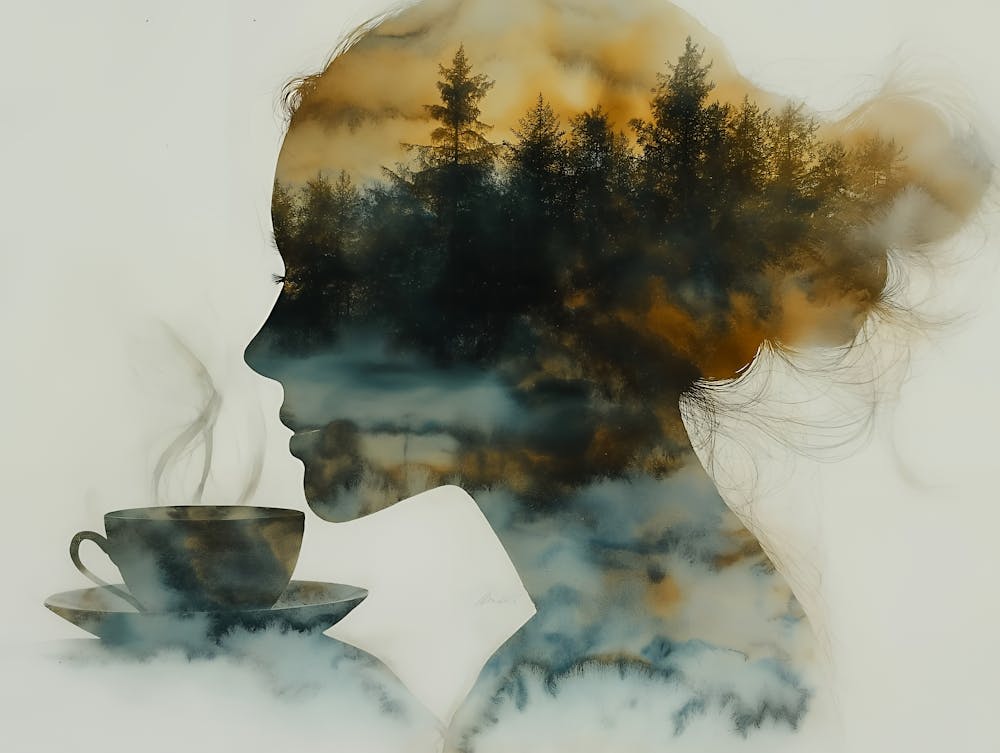 Silhouette Of A Woman Drinking Coffee