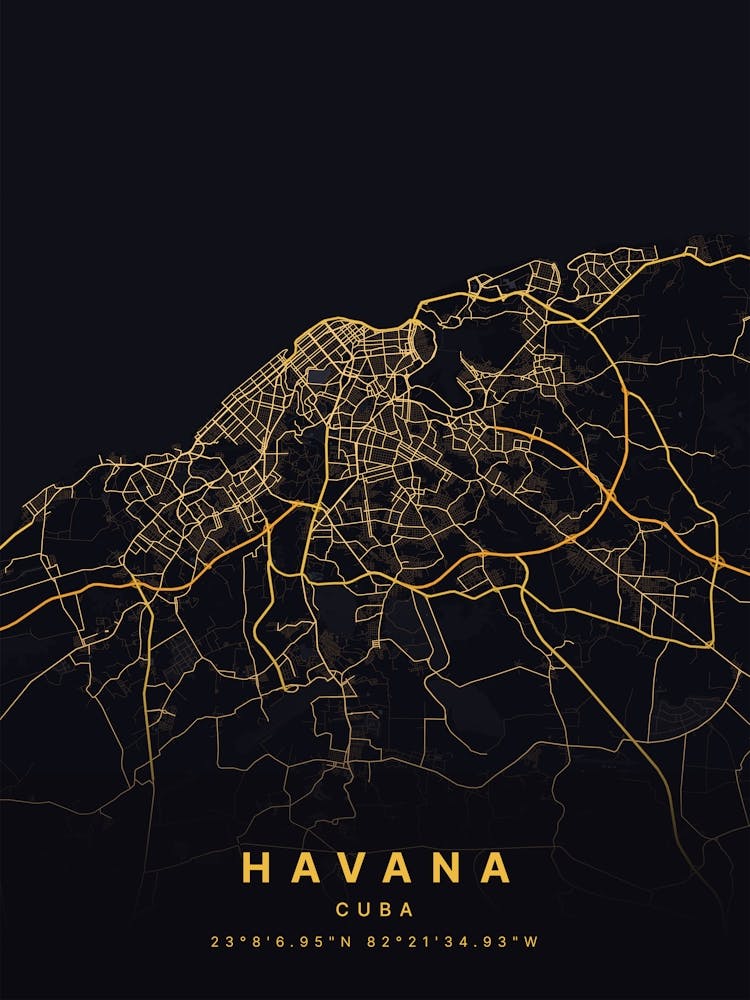 Havana Cuba Black And Gold Map