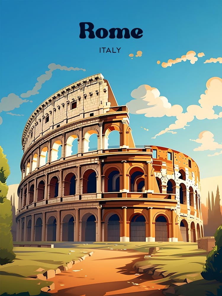 Rome Italy Colosseum Travel Illustration