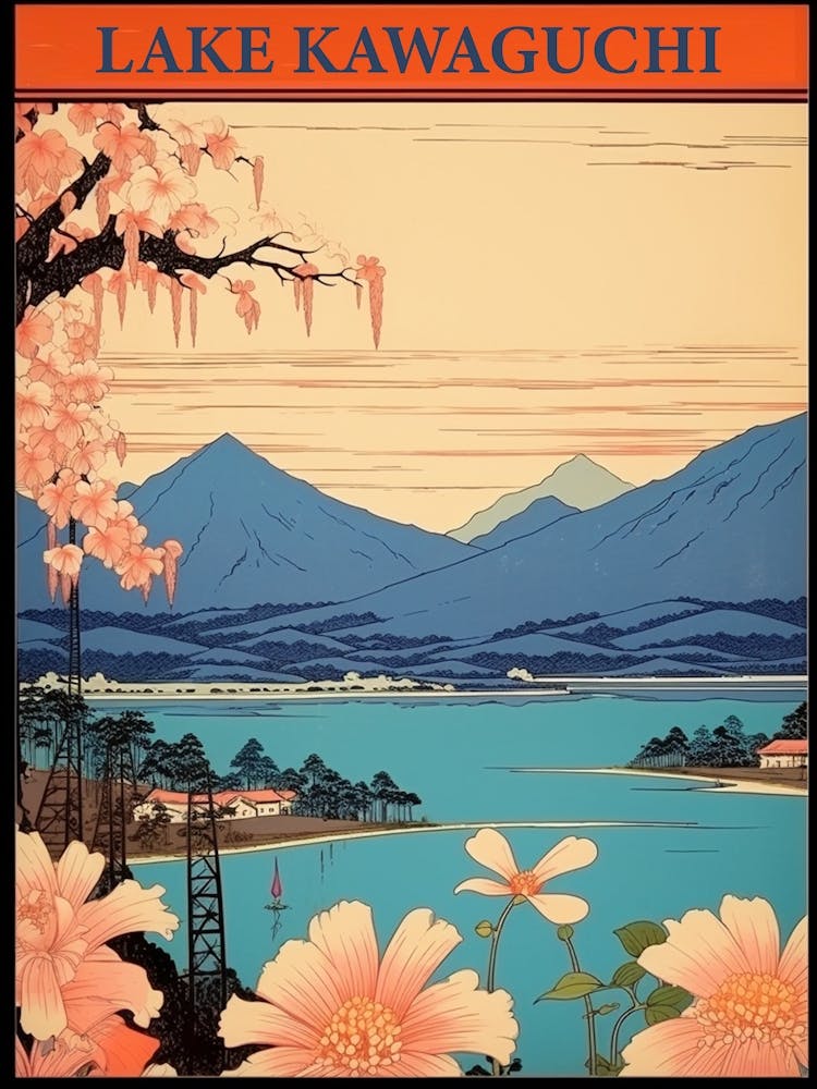 Lake Kawaguchi, Japan Vintage Travel Art 1 Poster