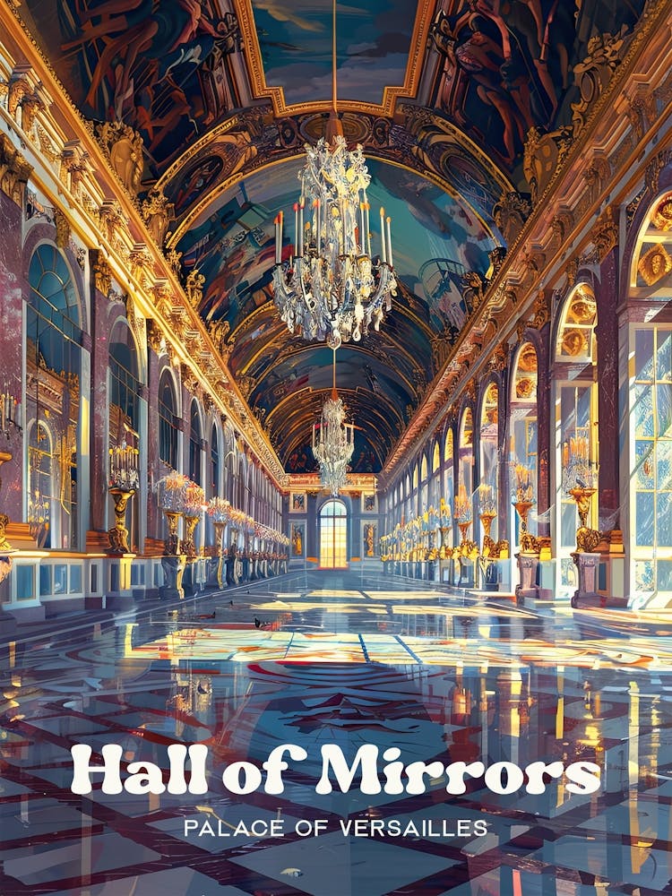 Hall Of Mirrors Versailles Travel Illustration