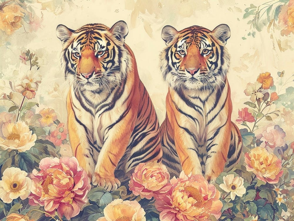 Floral Animal Illustration Tiger 2