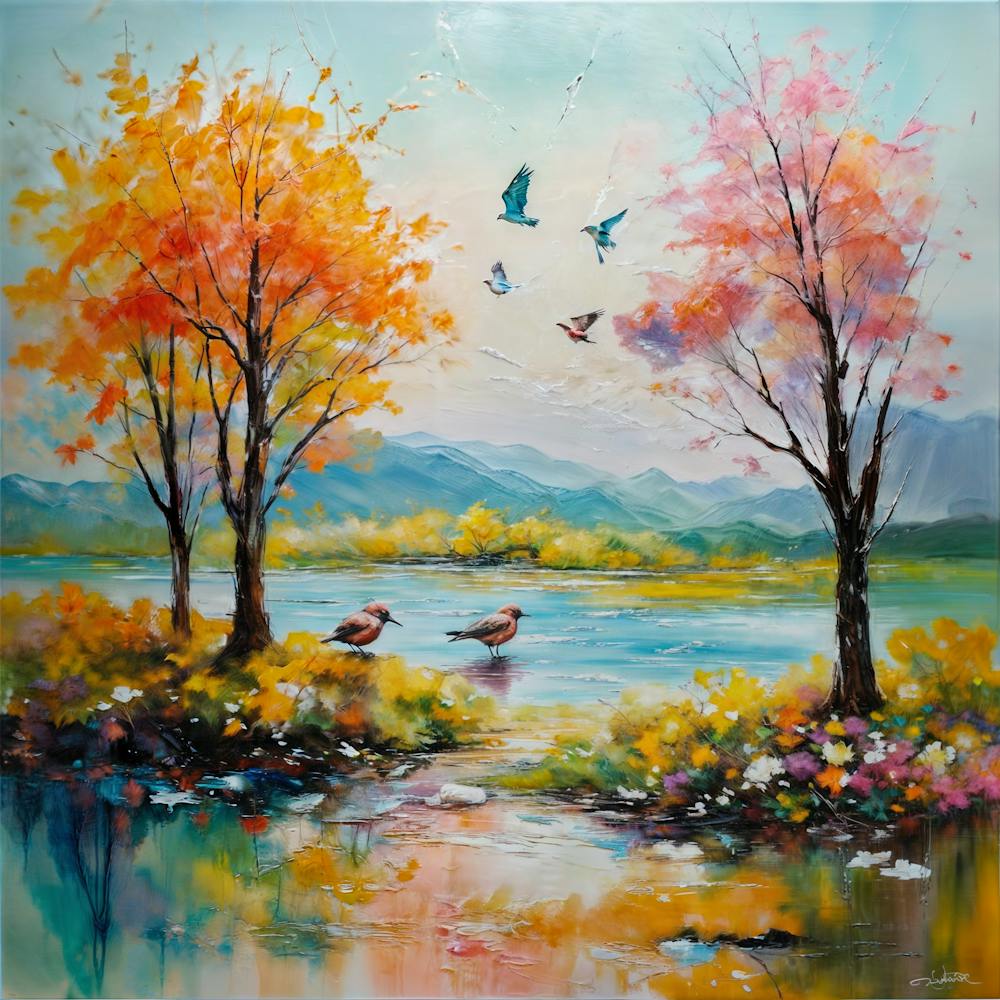 Autumn Trees And Birds