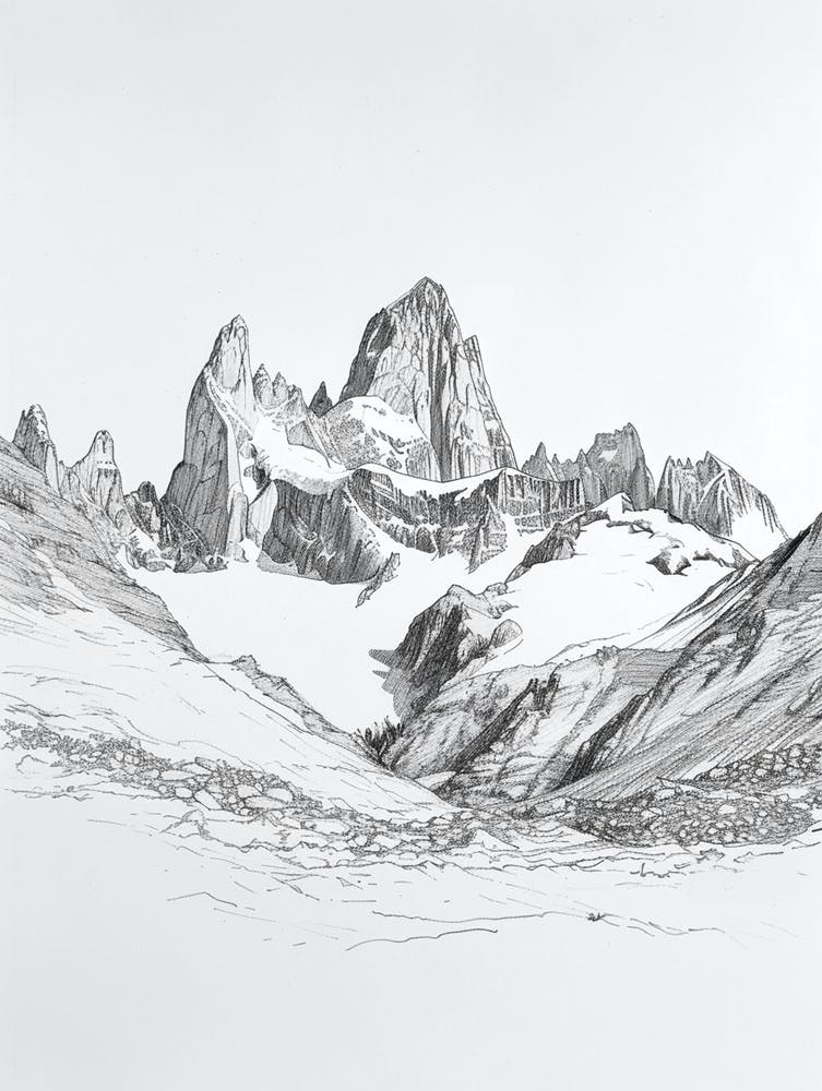 Cerro Fitz Roy Argentina Line Drawing 4