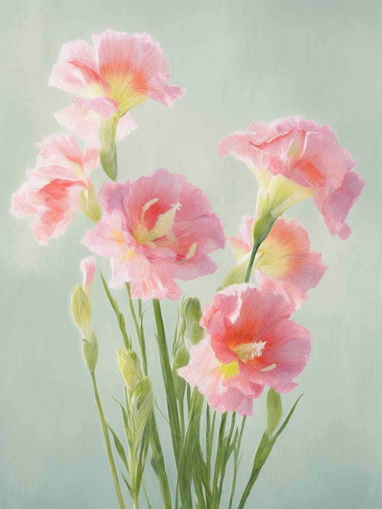 Gladioli Flowers Acrylic Painting In Pastel Colours 12