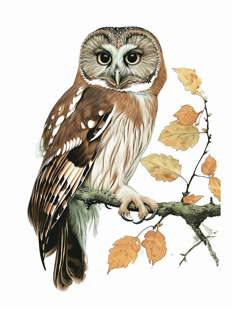 Northern Saw Whet Owl Vintage Illustration 3
