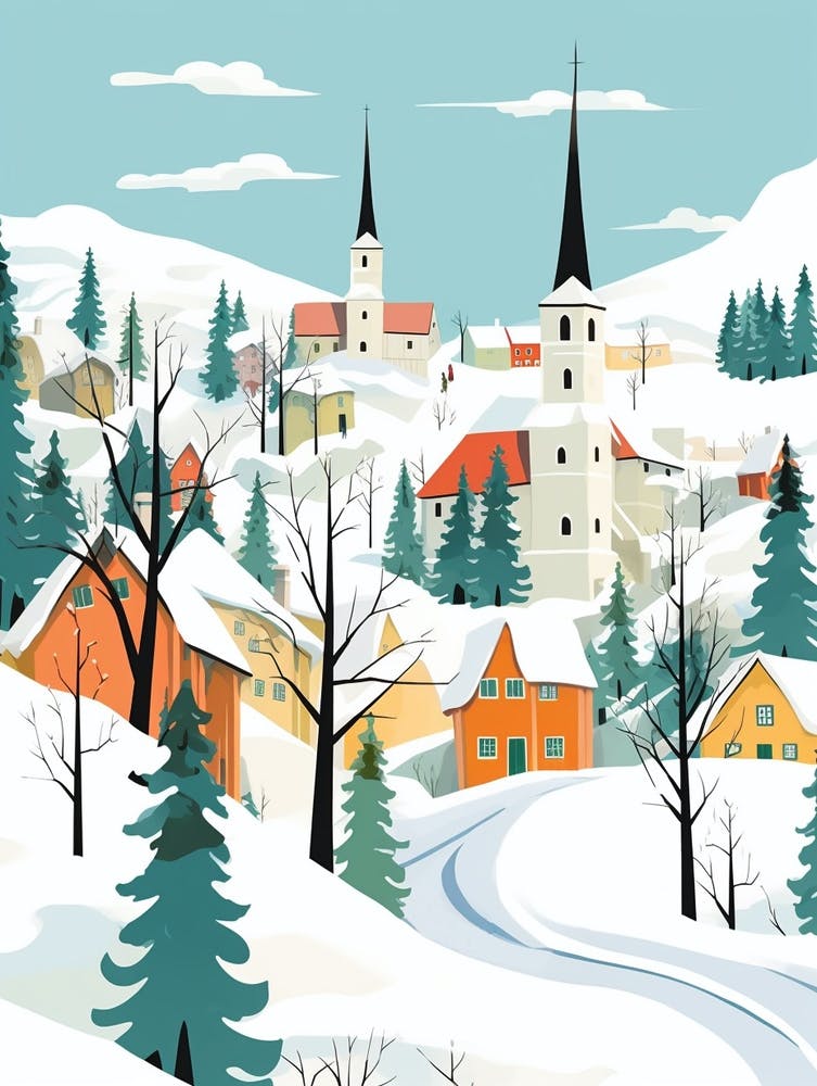 Retro Winter Illustration Cesky Krumloy Tschechische Republik 2