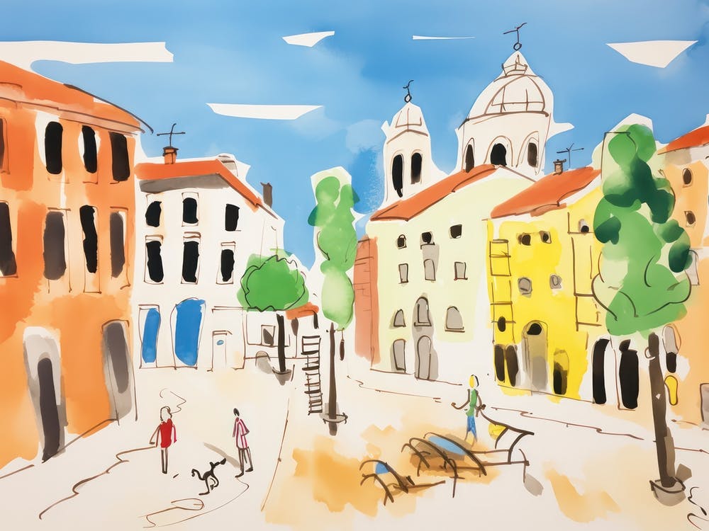 Ferrara Italy Cute Watercolour Illustration 1