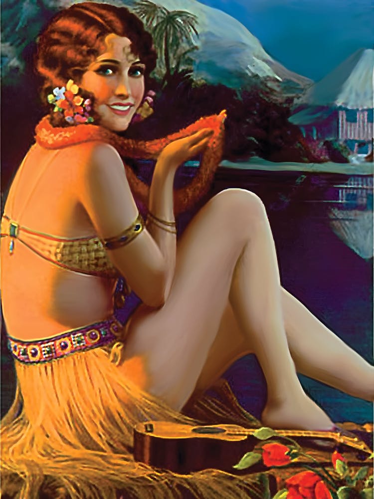 Pinup Hula Girl With Flower Wreath