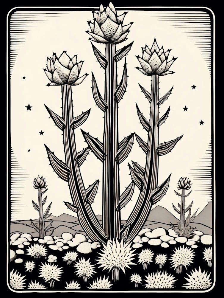 B&W Plant Illustration Pencil Cactus 1