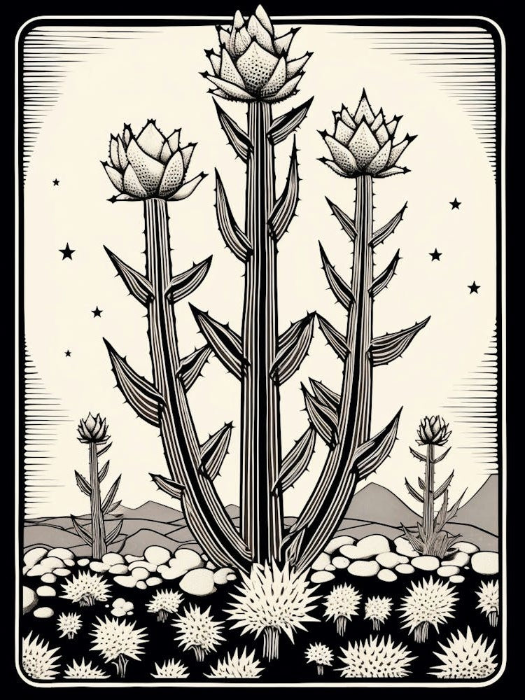 B&W Plant Illustration Pencil Cactus 1