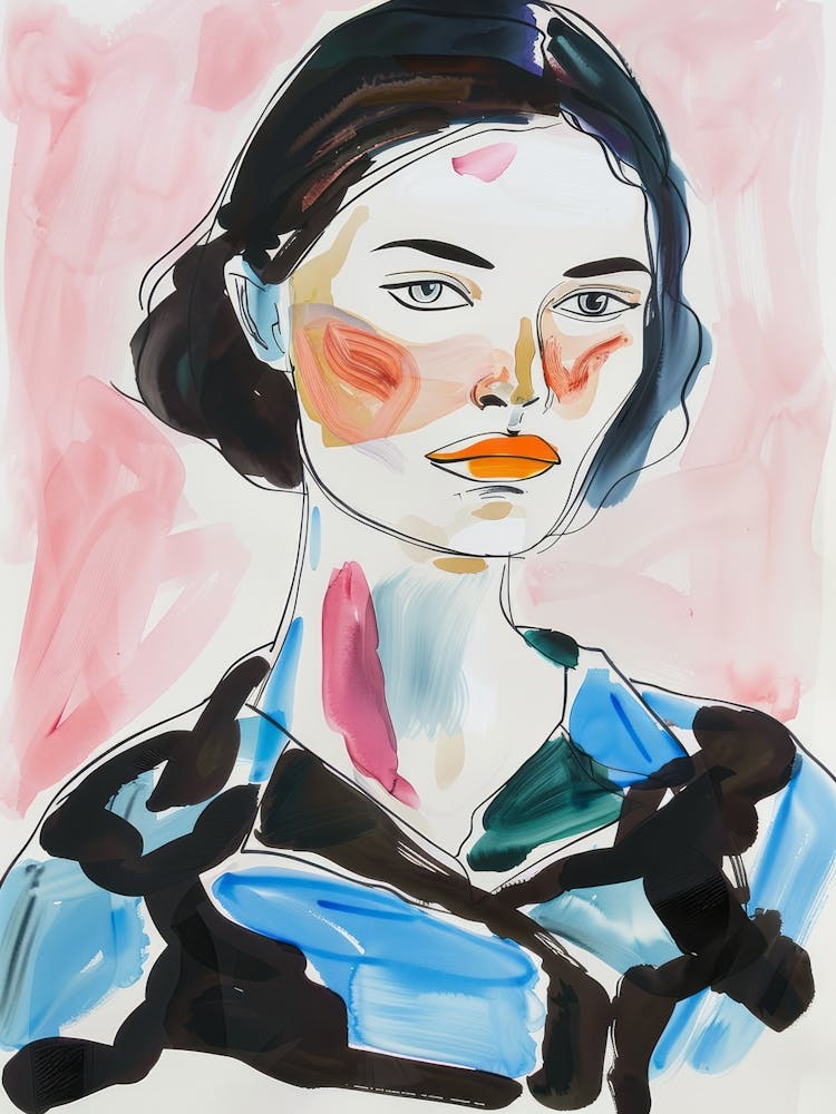 Portrait of a Woman with Short Hair. Watercolor