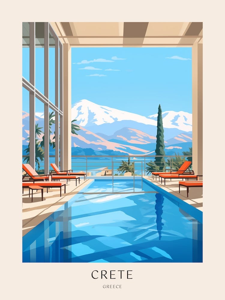 Crete Greece 1 Midcentury Modern Pool Poster