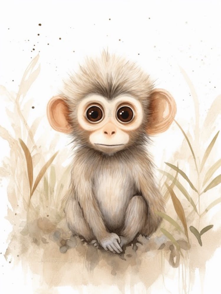 Watercolour Jungle Animal Baby Monkey 4