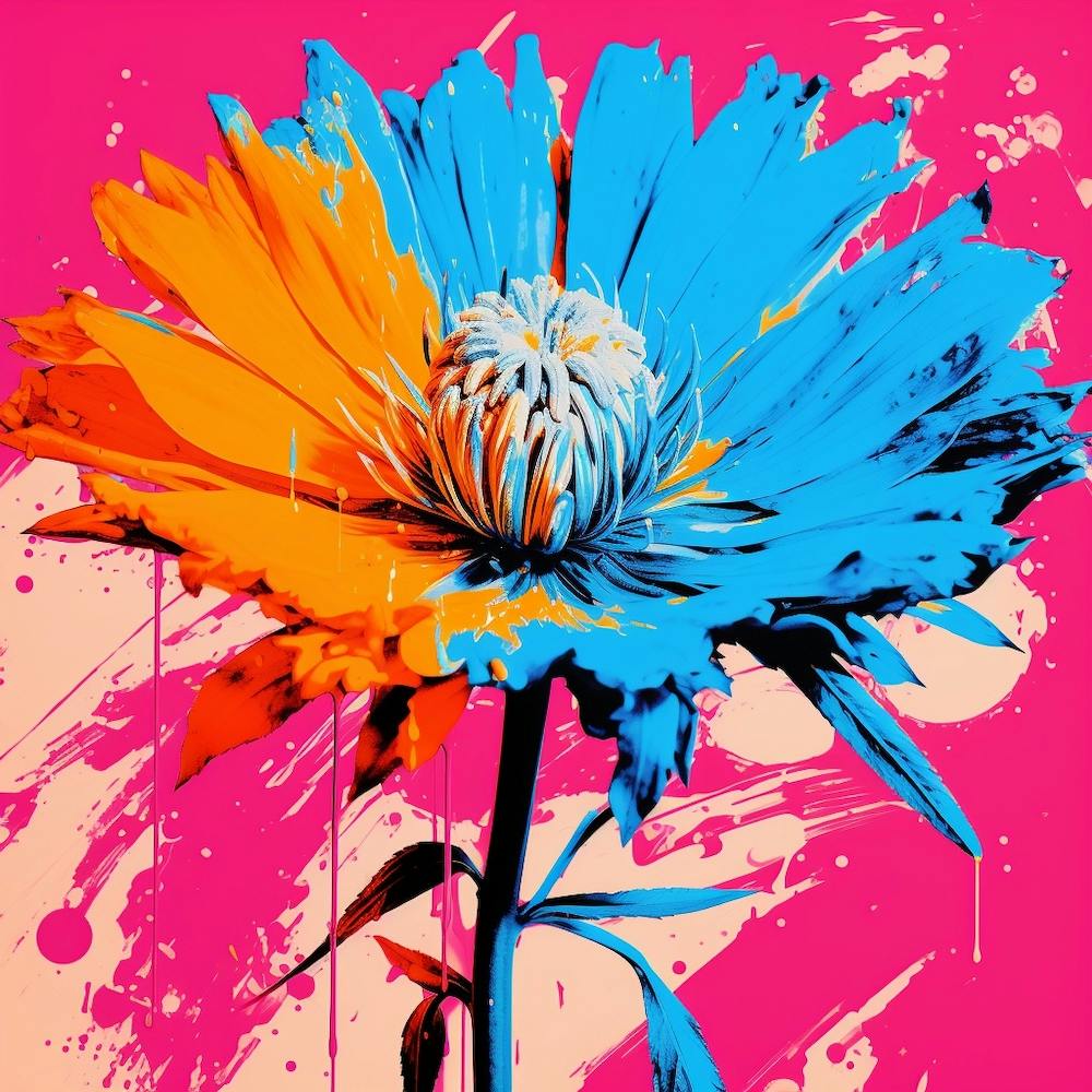 Andy Warhol Style Pop Art Flowers Cornflower 2 Square