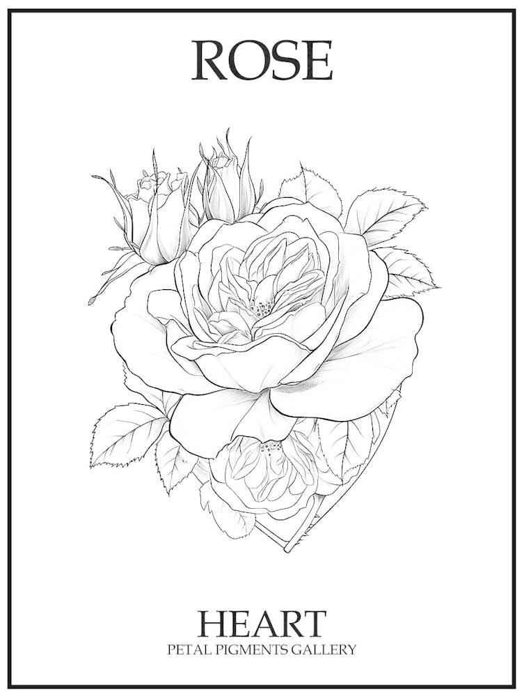 Rose Heart Line Drawing 6 Poster