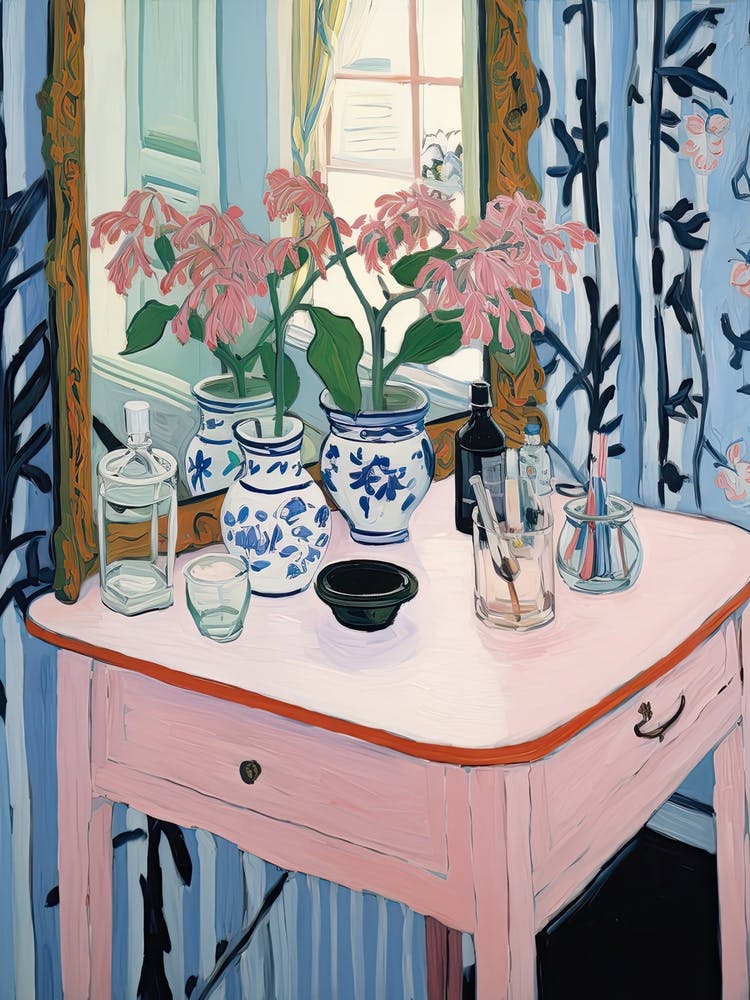 Bathroom Vanity Painting With A Bleeding Heart Bouquet 4