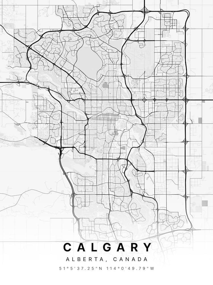 Calgary Alberta Canada White Map