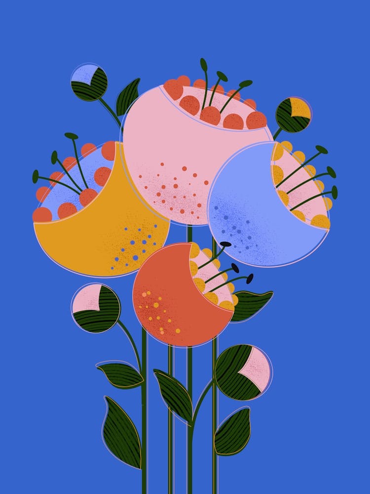 Bright Flowers on Blue