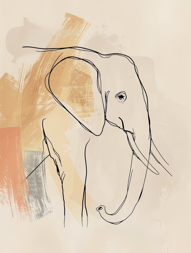 Elephant Drawing - Boho, Line Art 1