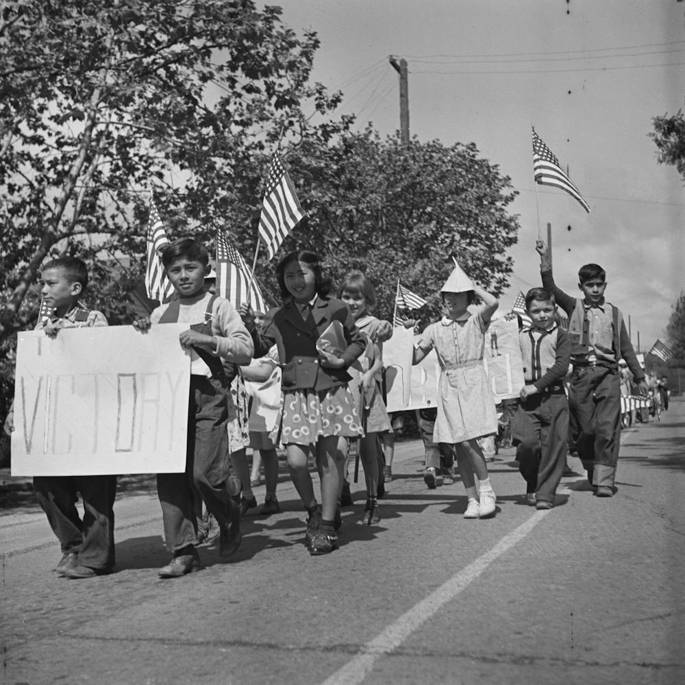 San Juan Bautista, California, Schoolchildren Marching With Scrap Metal For The War By Russell Lee